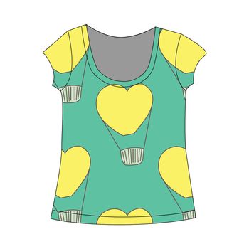 T-shirt template with hearts in boho style - for t-shirt, textile, wrapping paper. Vector illustration