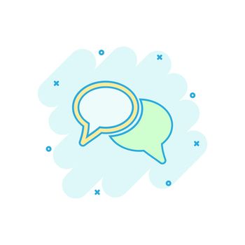 Vector cartoon speech bubble icon in comic style. Discussion dialog concept illustration pictogram. Talk bubble business splash effect concept.