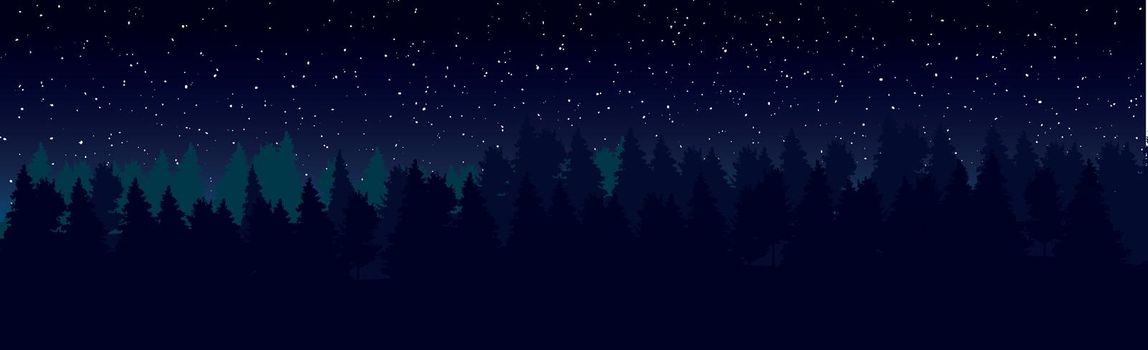 Panoramic landscape dark night dense forest - Vector illustration