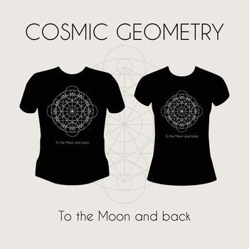 Cosmic Geometry. Vector t-shirt template with mystical sign