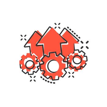 Operation project icon in comic style. Gear process vector cartoon illustration on white isolated background. Technology produce business concept splash effect.