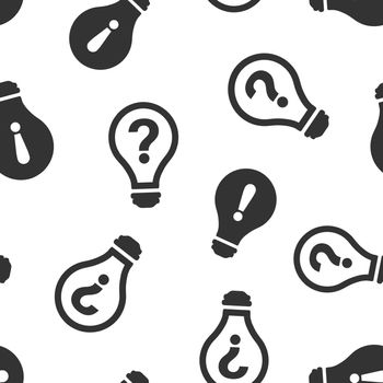 Problem solution icon seamless pattern background. Light bulb idea vector illustration on white isolated background. Question and answer business concept.