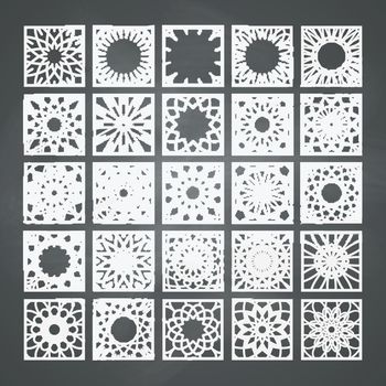 Arabic square ornament set. Vector patterns collection on chalkboard background
