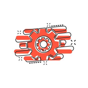 Operation project icon in comic style. Gear process vector cartoon illustration on white isolated background. Technology produce business concept splash effect.
