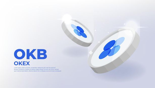 OKEX (OKB) banner. OKB coin cryptocurrency concept banner background.
