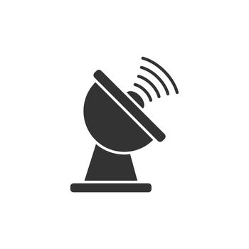 Satellite antenna tower icon in flat style. Broadcasting vector illustration on white isolated background. Radar business concept.