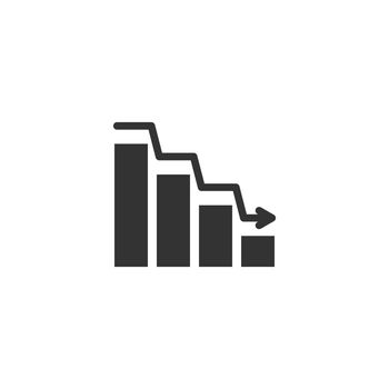 Market trend icon in flat style. Decline arrow with magnifier vector illustration on white isolated background. Decrease business concept.