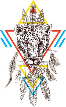 Vector hand-drawn illustration leopard. Sketch style. Drawing by hand. Good for print for t-shirt, card, invitations.