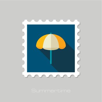 Beach parasol vector flat stamp with long shadow. Summer. Summertime. Vacation, eps 10