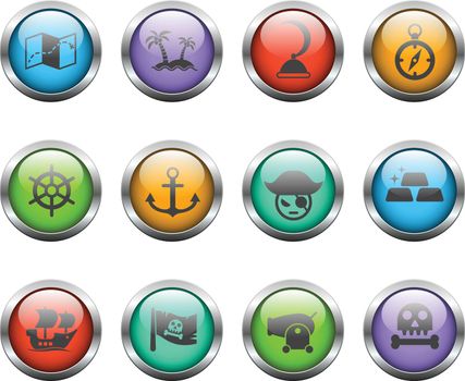 pirates vector icons on color glass buttons