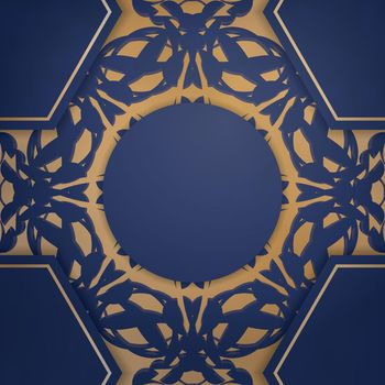 Business card in dark blue with Indian gold pattern for your contacts.