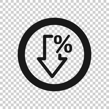 Decline arrow icon in flat style. Decrease vector illustration on white isolated background. Revenue model business concept.