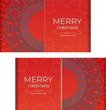 Holiday card Happy New Year in Red color with luxurious burgundy ornament