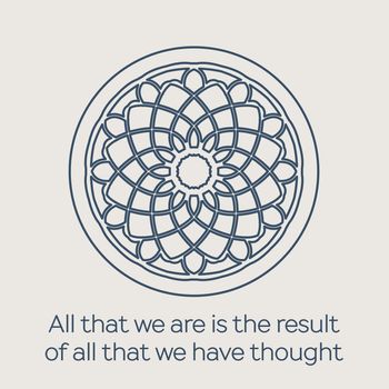 Asian religious circular ornament. Vector illustration with lineart mandala and Buddha quote