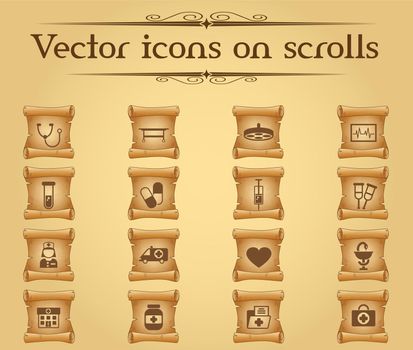 medicine vector icons on scrolls for your creative ideas