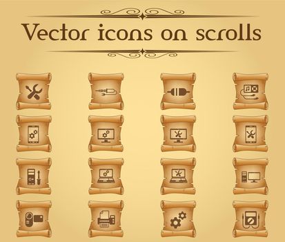 electronics repair vector icons on scrolls for your creative ideas
