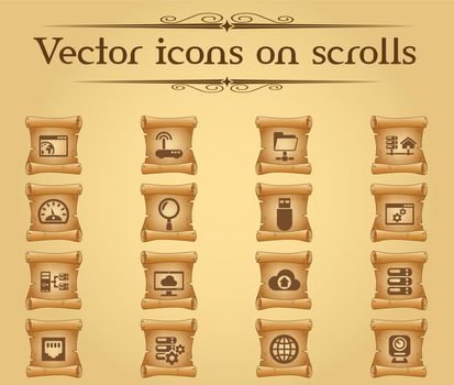 hosting provider vector icons on scrolls for your creative ideas