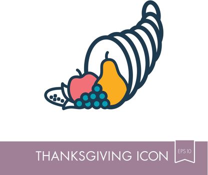 Autumn cornucopia, horn of plenty icon. Harvest. Thanksgiving vector illustration, eps 10