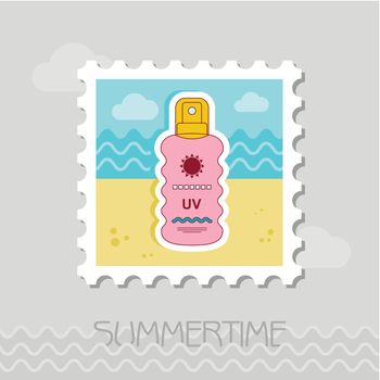 Sun Cream in Spray flat stamp. Beach. Summer. Summertime. Vacation, eps 10
