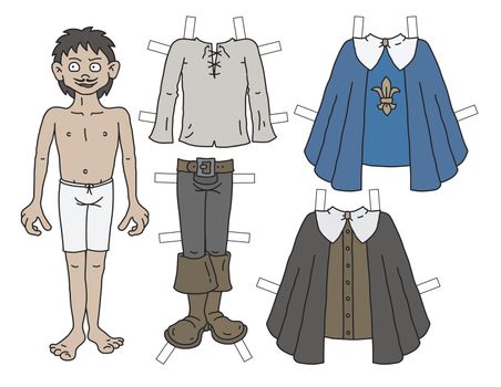 The paper doll funny royal musketeer with cutout clothes