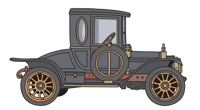 The vectorized hand drawing of a vintage black coupe