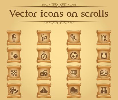 leisure vector icons on scrolls for your creative ideas