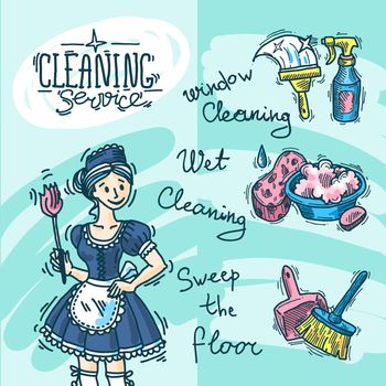 Beautiful hand drawn doodle illustration cleaning service