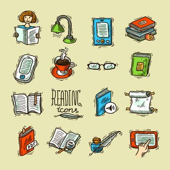 beautiful doodle hand drawn reeading icons for your design
