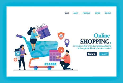 Landing page vector design of Online Shopping and E-commerce. Easy to edit and customize. Modern design concept of web page, website, homepage, mobile apps. character cartoon Illustration flat style.