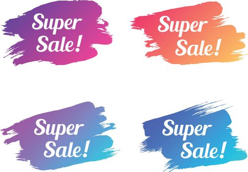 super sale color promo lettering. best deal stock vector illustrations with painted gradient brush strokes for advertising labels, stickers, banners, leaflets, badges, tags, posters