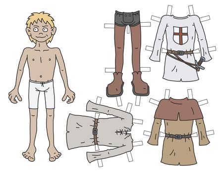 The paper doll funny historical blonde noble warrior with cutout clothes