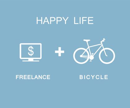 Happy life infographic freelance and bicycle. Vector flat design