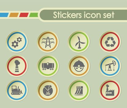 industry simple vector icons on round stickers