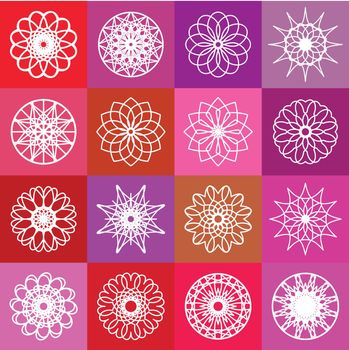 Color ornamental background with squares. Vector spirographs