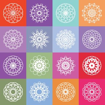 Color ornamental background with squares. Vector spirographs