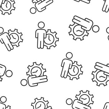 People and clock icon in flat style. Gear with user vector illustration on white isolated background. Businessman seamless pattern business concept.