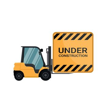 Poster advertising under construction loaded by a forklift