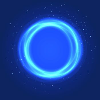 Neon blue circle background. Vector round frame. Shining circle banner.