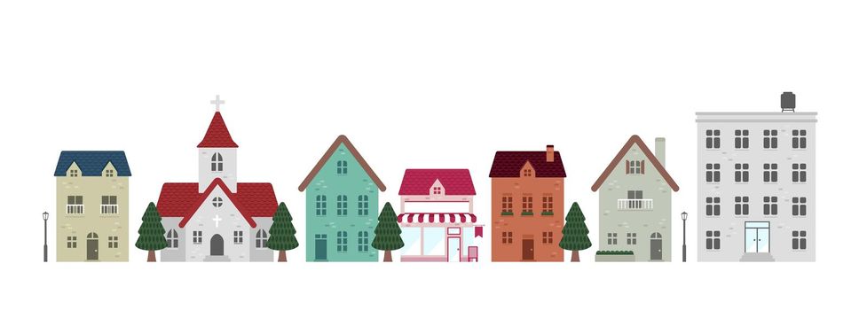 Simple horizontal townscape vector illustration
