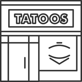 Tattoo studio facade linear icon. Thin line illustration. Tattoo parlour exterior. Contour symbol. Vector isolated outline drawing