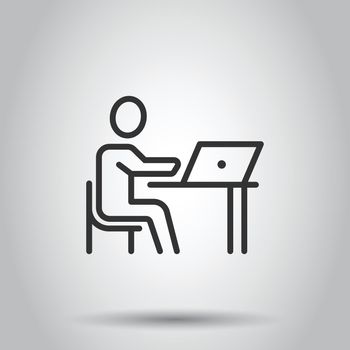 People with laptop computer icon in flat style. Pc user vector illustration on white isolated background. Office manager business concept.