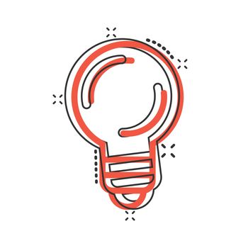 Light bulb icon in comic style. Lightbulb cartoon vector illustration on white isolated background. Lamp idea splash effect business concept.