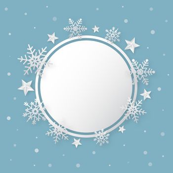 Christmas happy new year blue background with snowflake and stars. Holidays banner