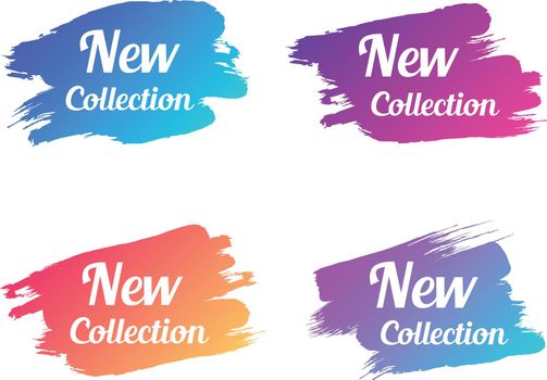 new collection color promo lettering. new collection stock vector illustrations with painted gradient brush strokes for advertising labels, stickers, banners, leaflets, badges, tags, posters