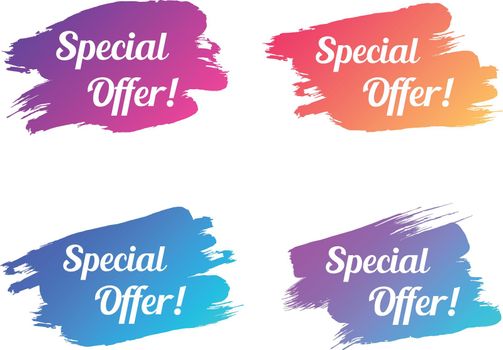special offer color promo lettering. special offer stock vector illustrations with painted gradient brush strokes for advertising labels, stickers, banners, leaflets, badges, tags, posters