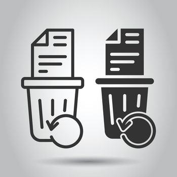 Trash bin with document icon in flat style. Paper recycle vector illustration on white isolated background. Office garbage business concept.