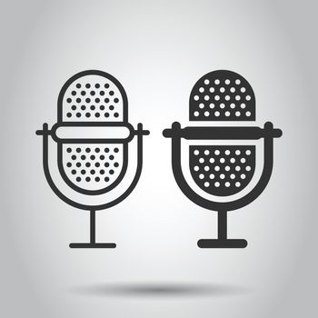 Microphone icon in flat style. Studio mike vector illustration on white isolated background. Audio record business concept.