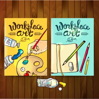 Beautiful hand drawn vector flayers workplace art
