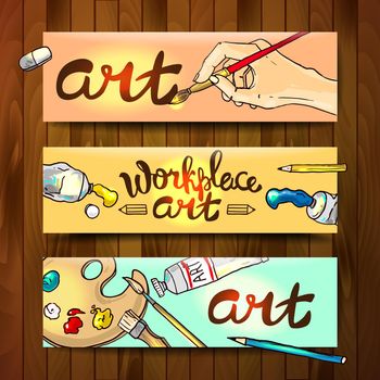 Beautiful hand drawn vector banners workplace art