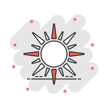 Vector cartoon sun icon in comic style. Summer sunshine concept illustration pictogram. Sun business splash effect concept.